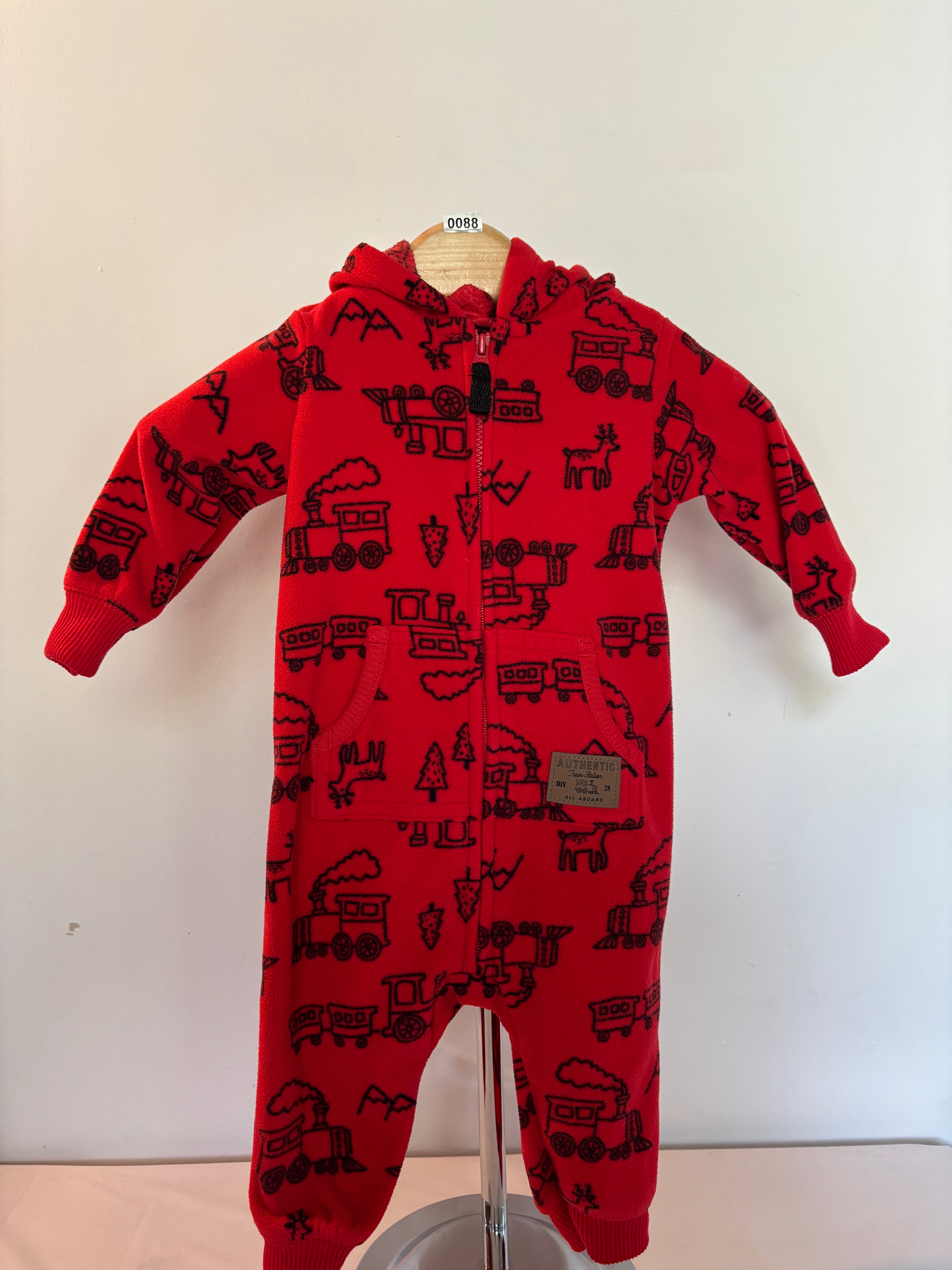 Red onesie hoodie open toe (trains & mountains)