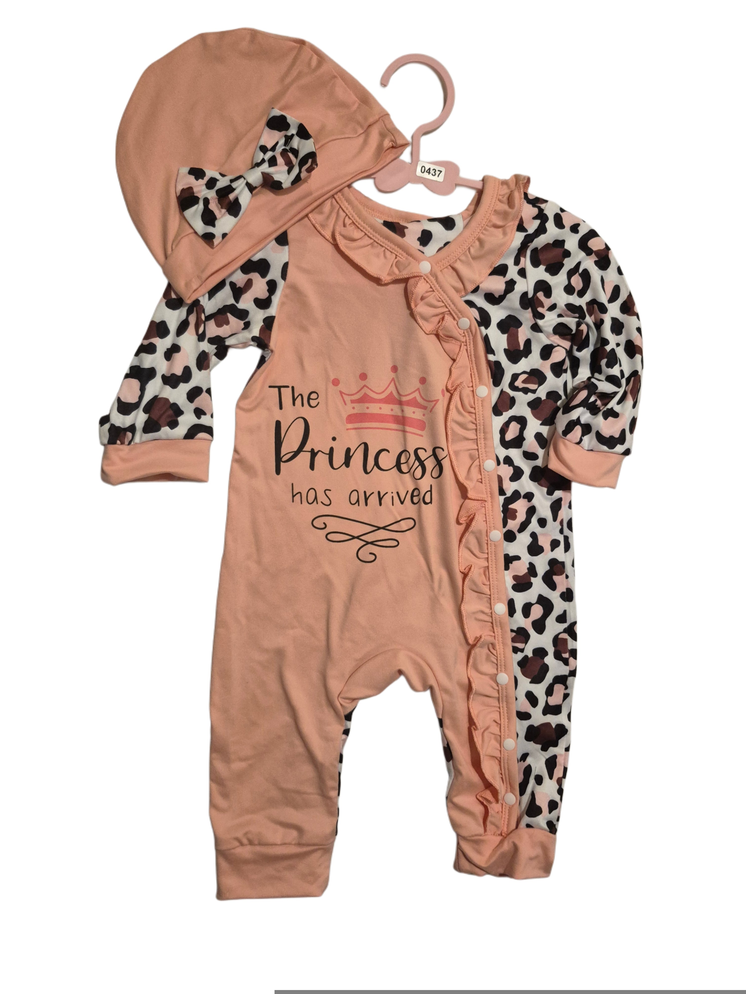 Baby Girls pink/cheetah print onesie and hat (set)