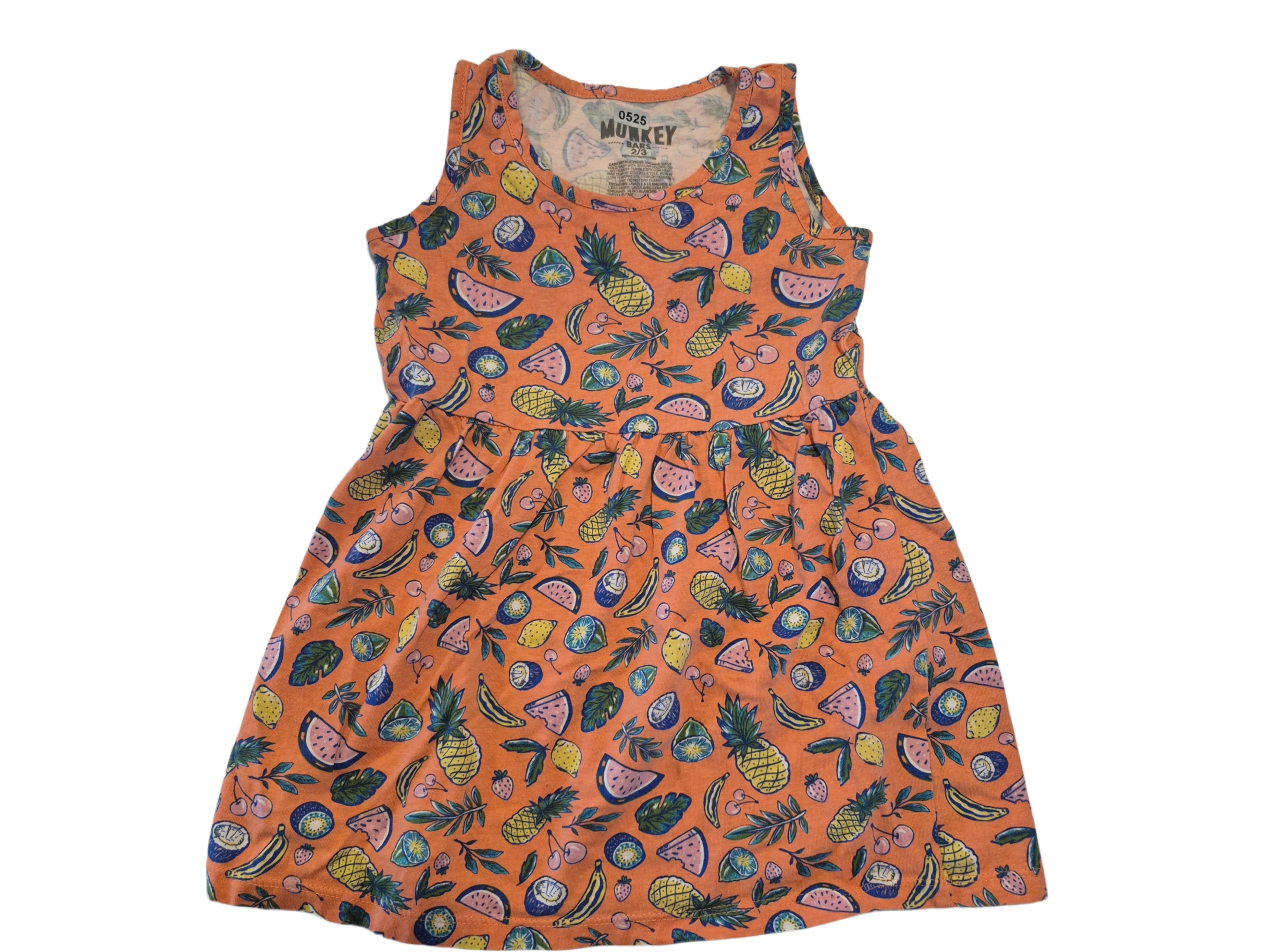 Girls Orange Dress Fruit Print