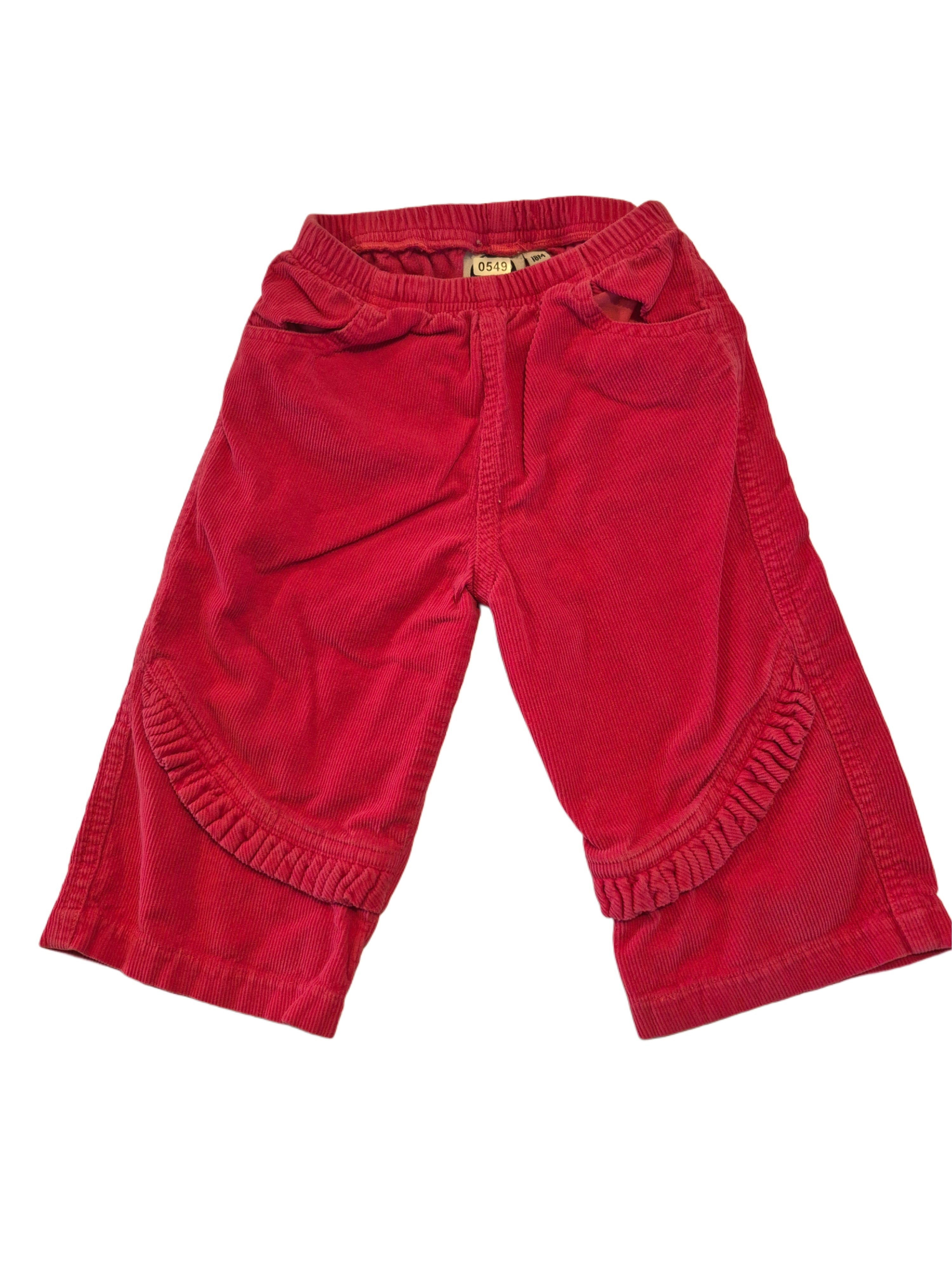 Pink Corduroy Pull-On Pants With Ruffles