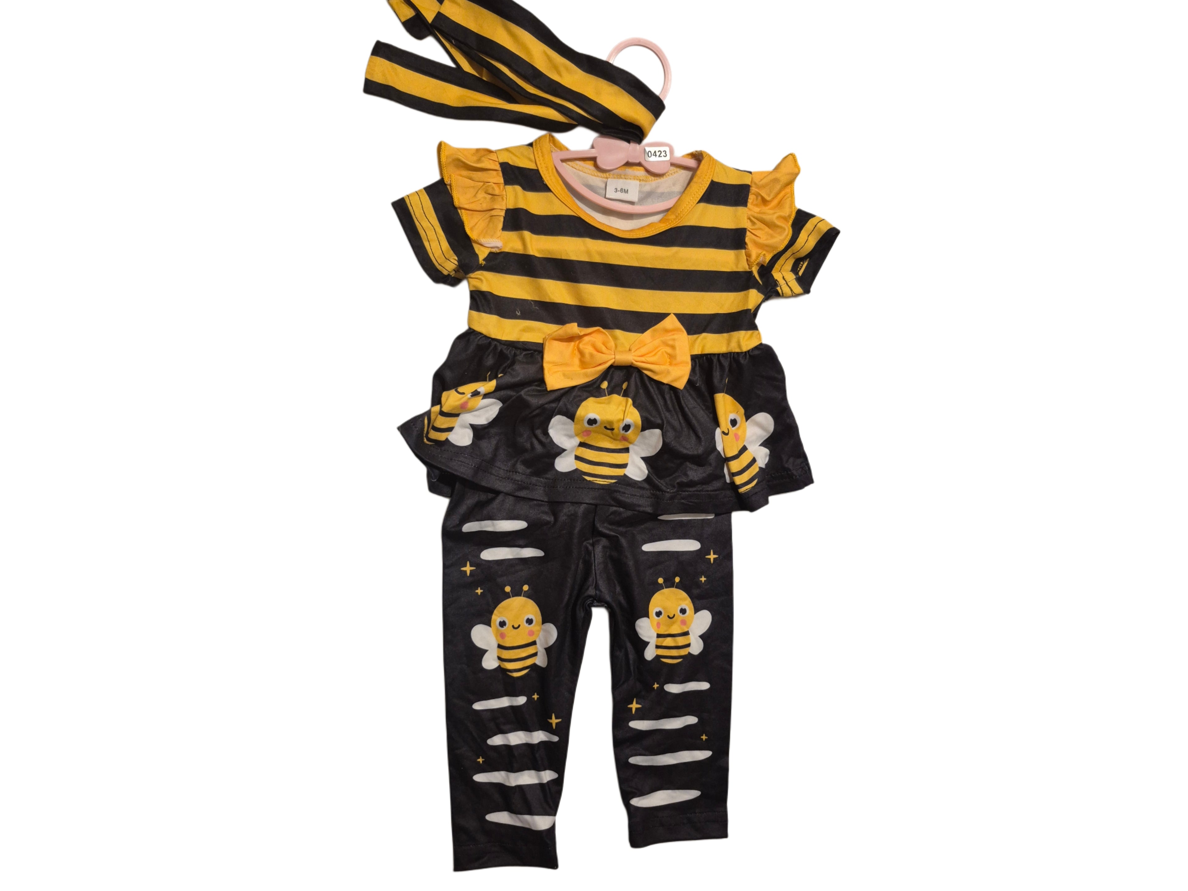 Baby girl shirt pants with matching headband (bee print)