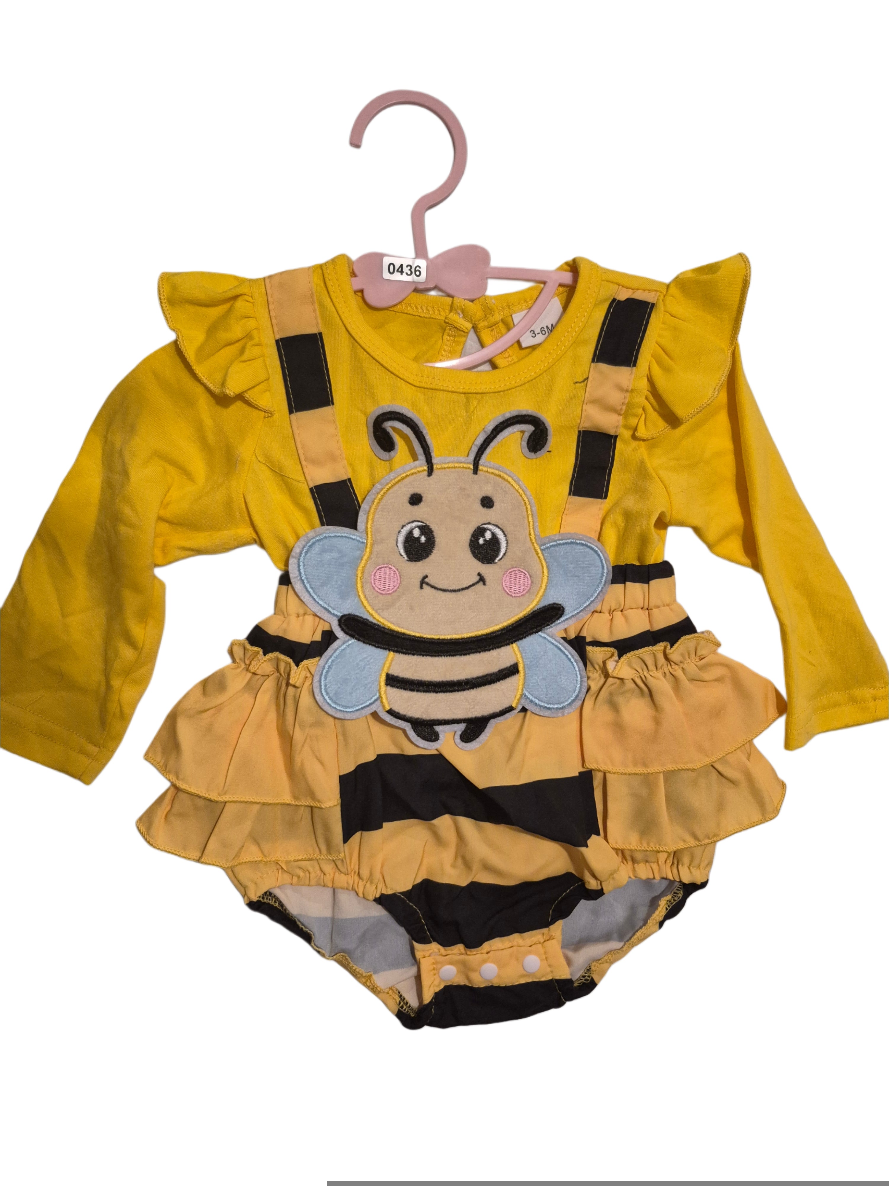 Baby girl bee print long sleeved romper dress