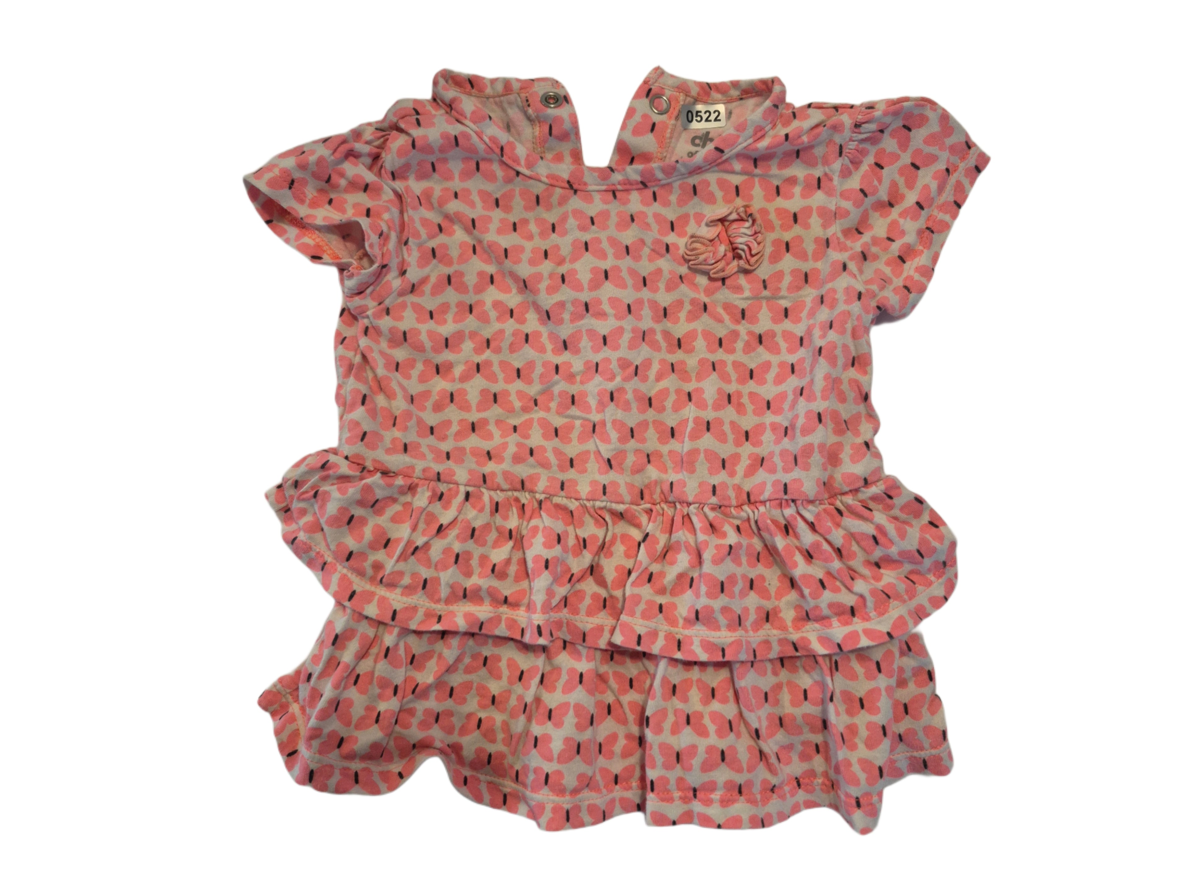 Girls Tiered Short Sleeve Top with Butterfly Pattern