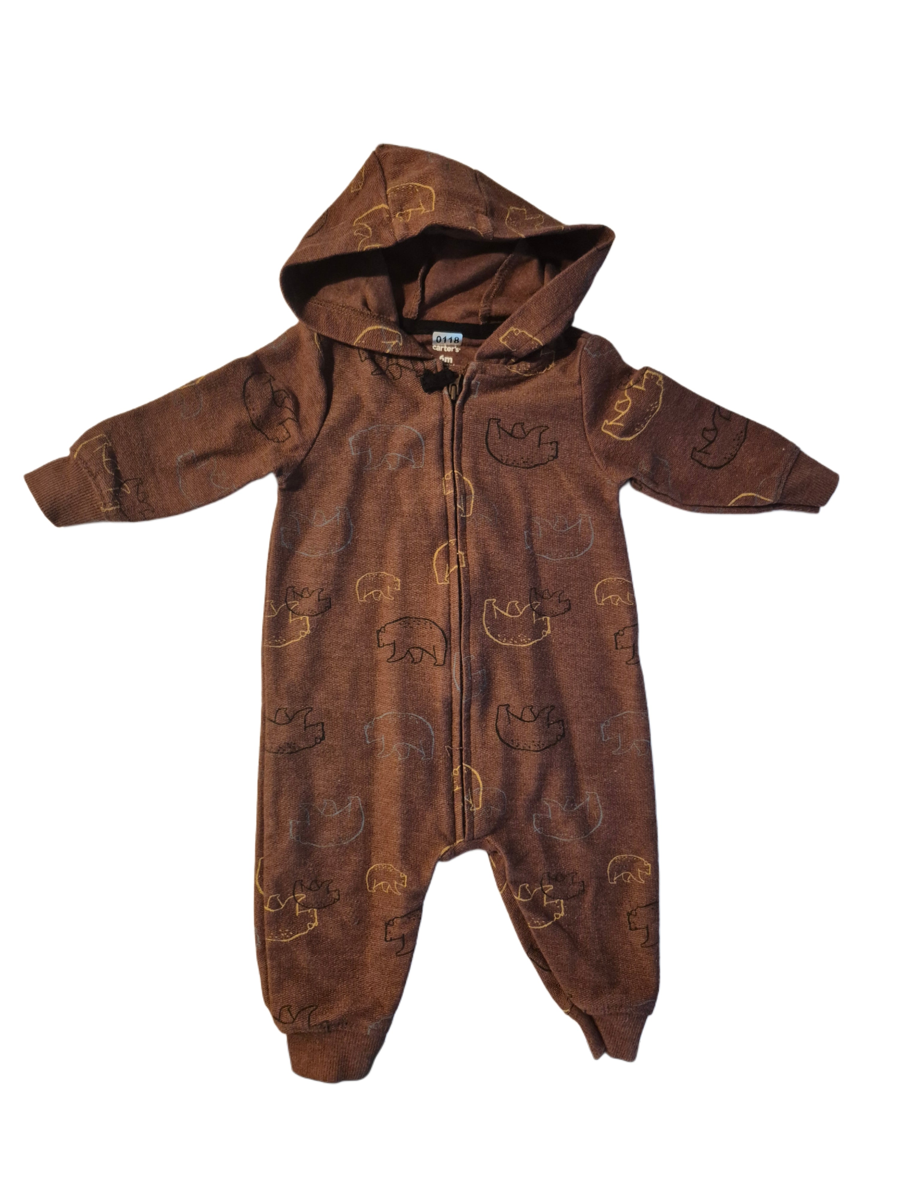 Carter's baby hooded jumpsuit with a bear print