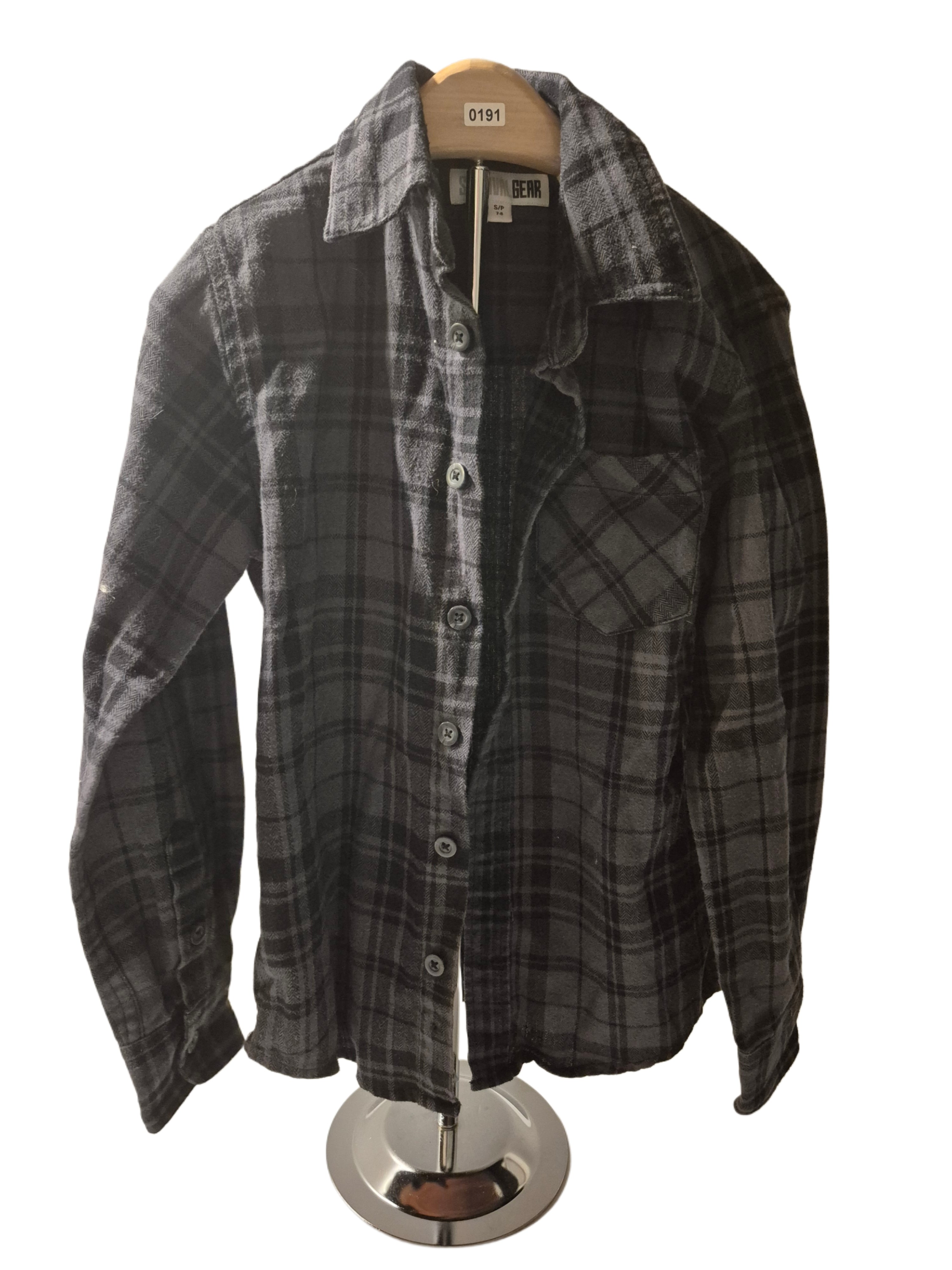 Boys long sleeve shirt button up black and grey plaid