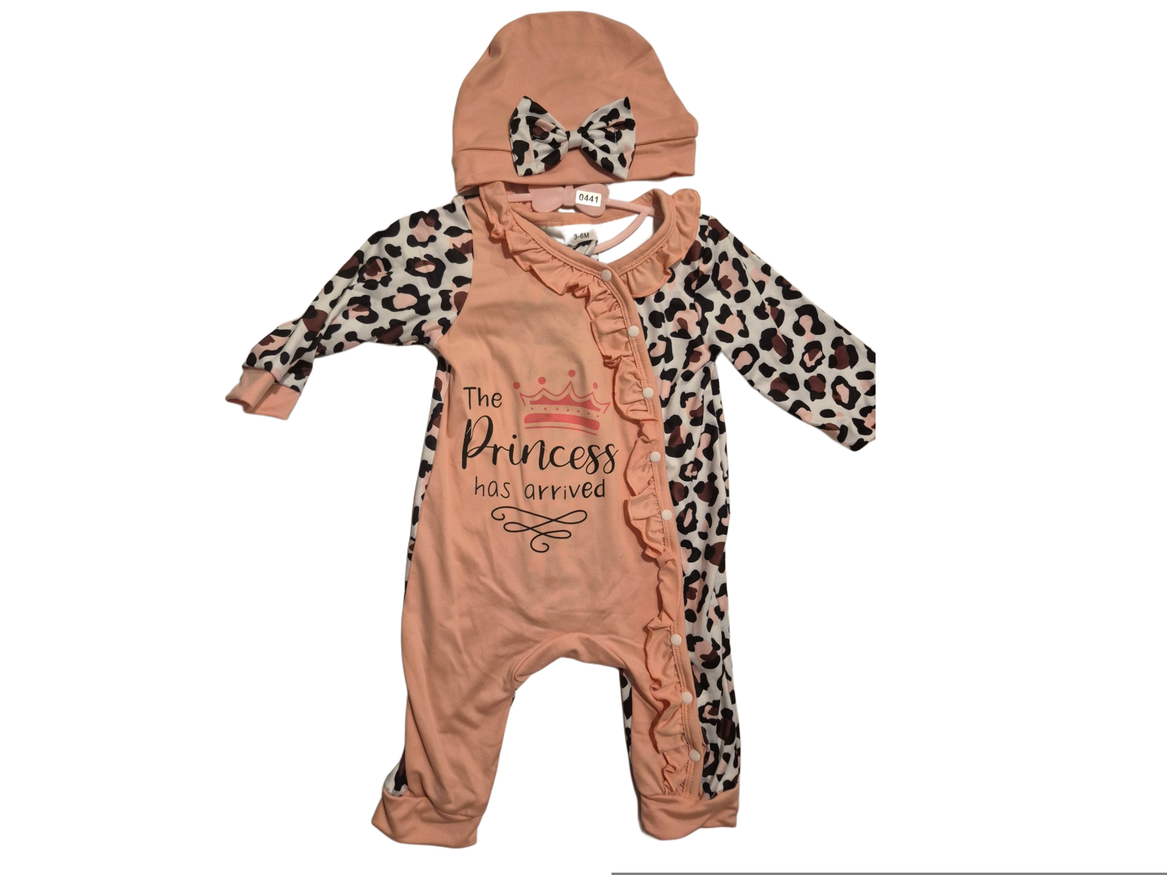 Baby Girls pink/cheetah print onesie and hat (set)