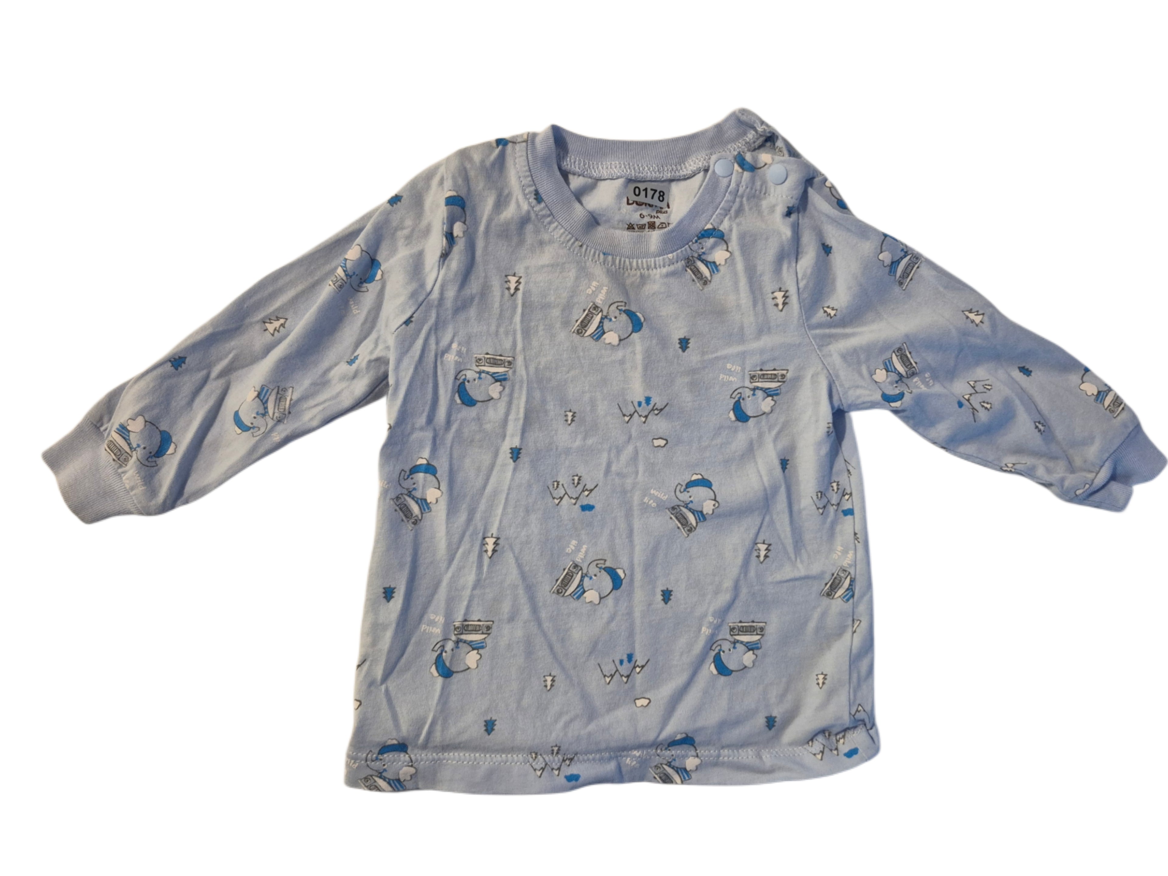 Blue elephant long sleeve shirt.