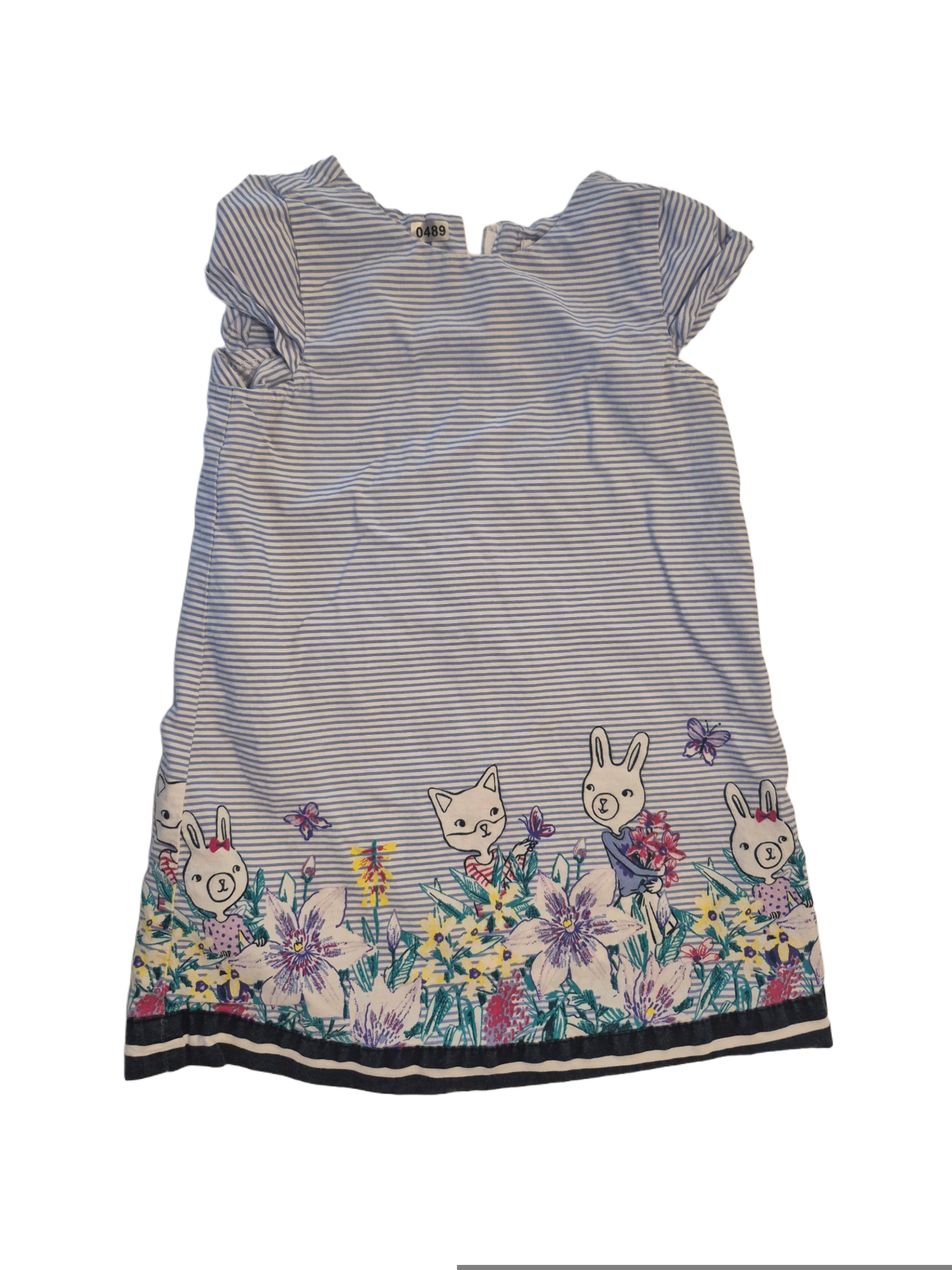 Blue Dress with rabbit and flower print