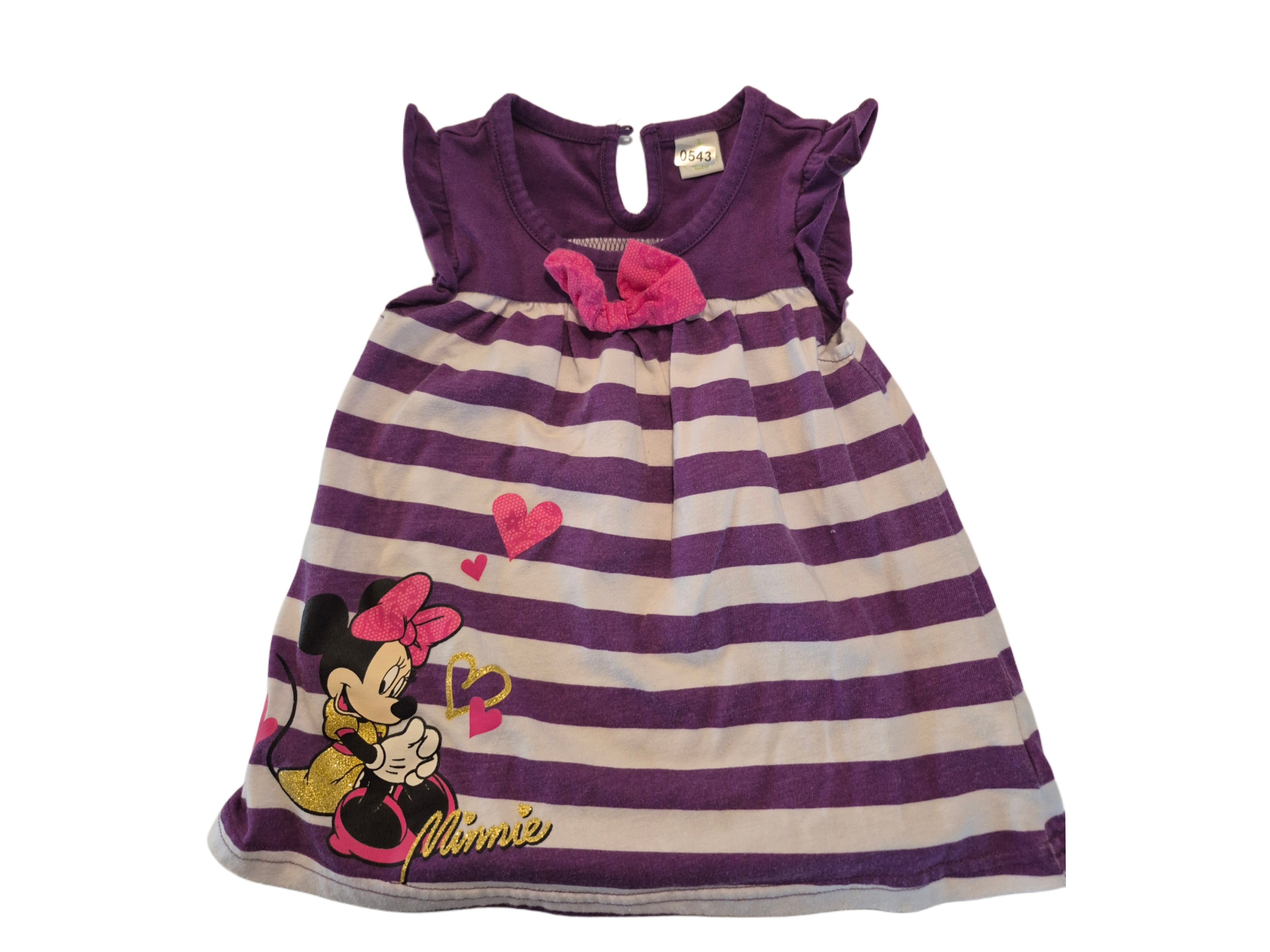 Minnie Mouse Purple and White Striped Dress with Pink Bow￼