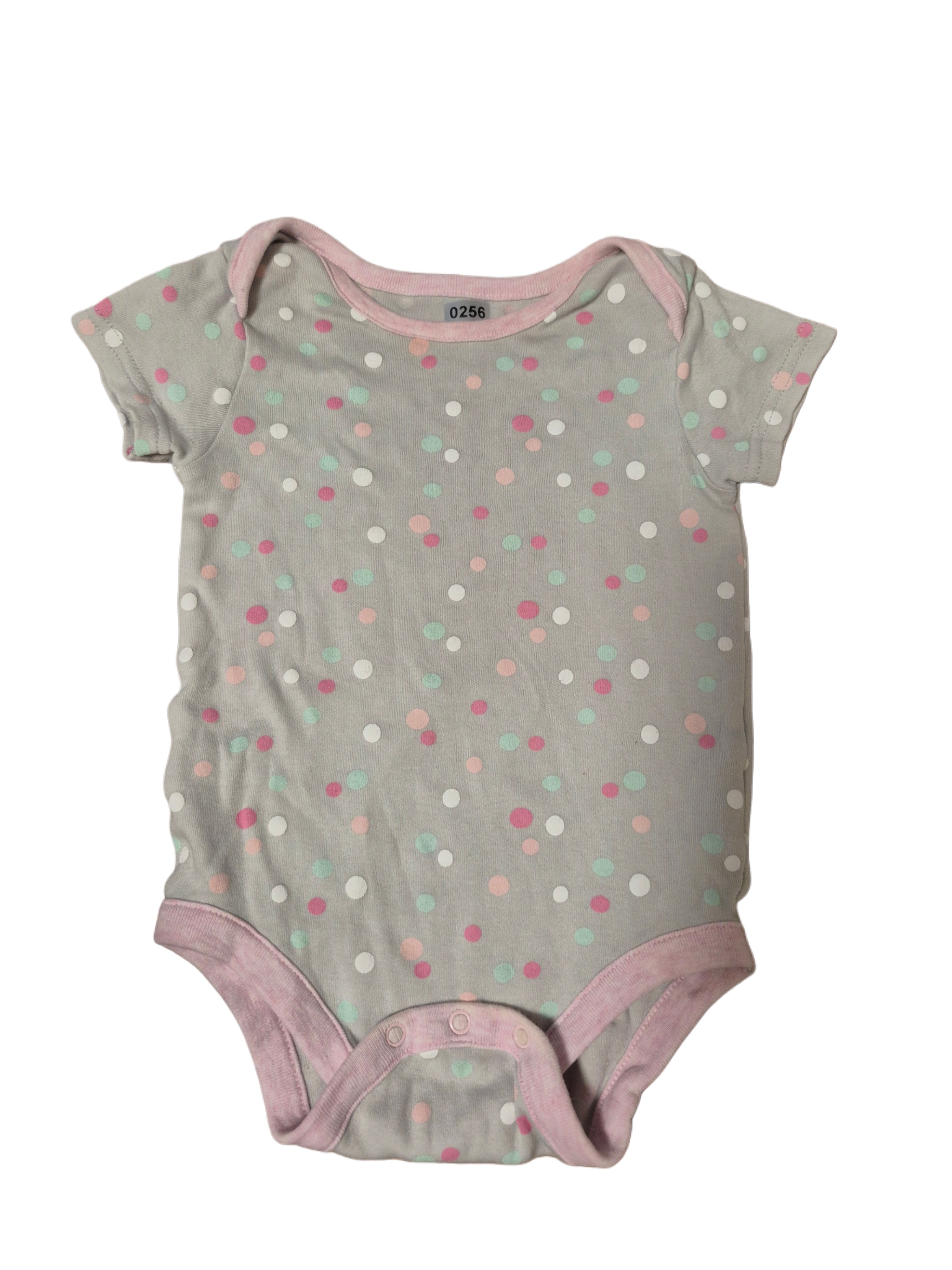 Baby girl short-sleeved onesie grey with polka dots