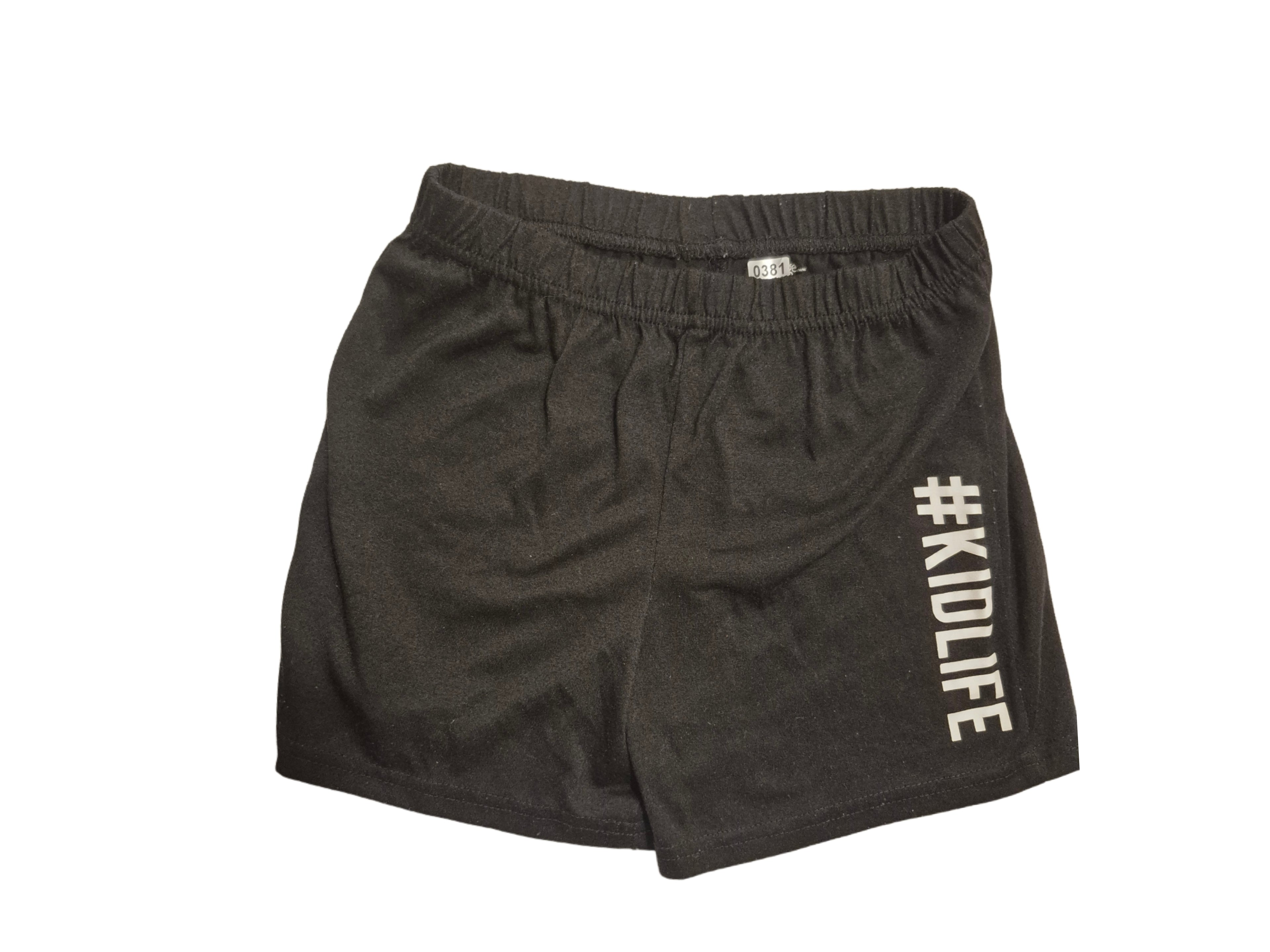 Boys black shorts “#kidlife”