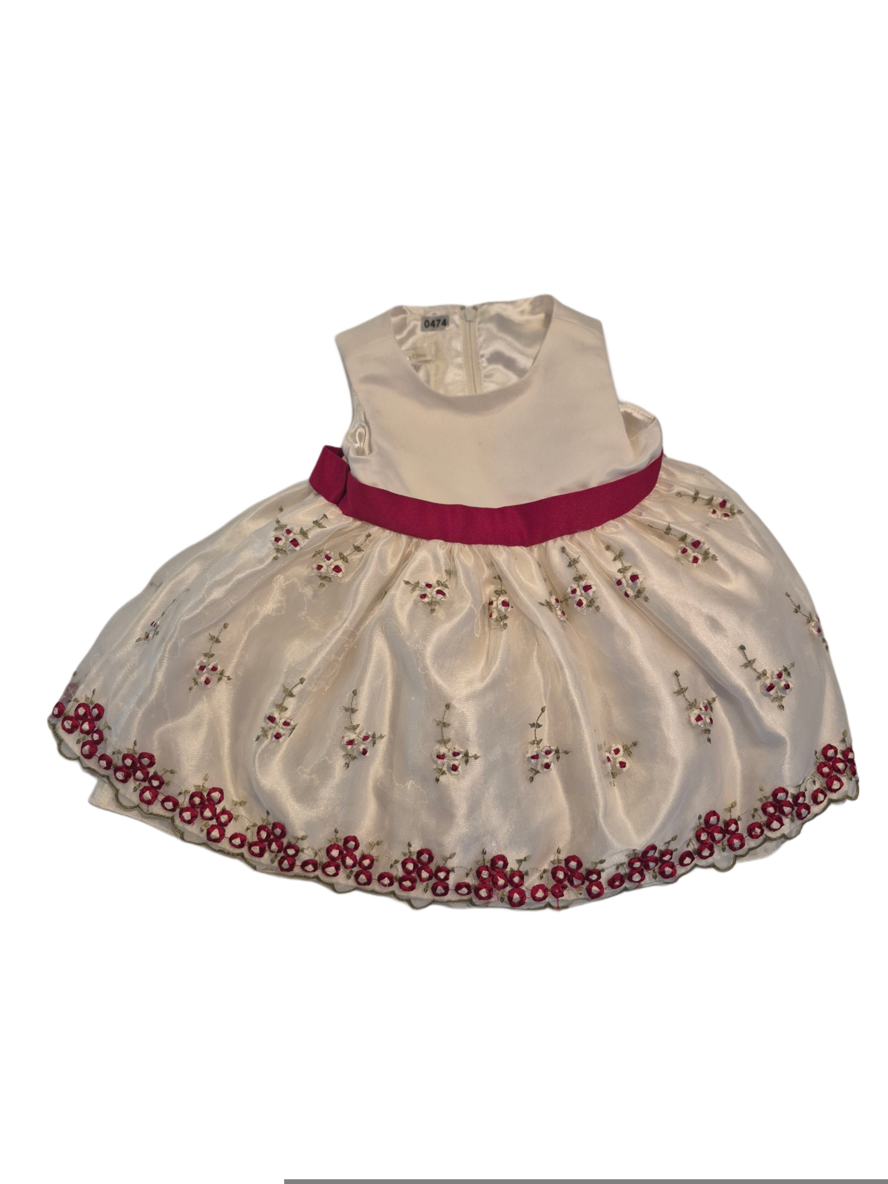 White dress with red flower print baby