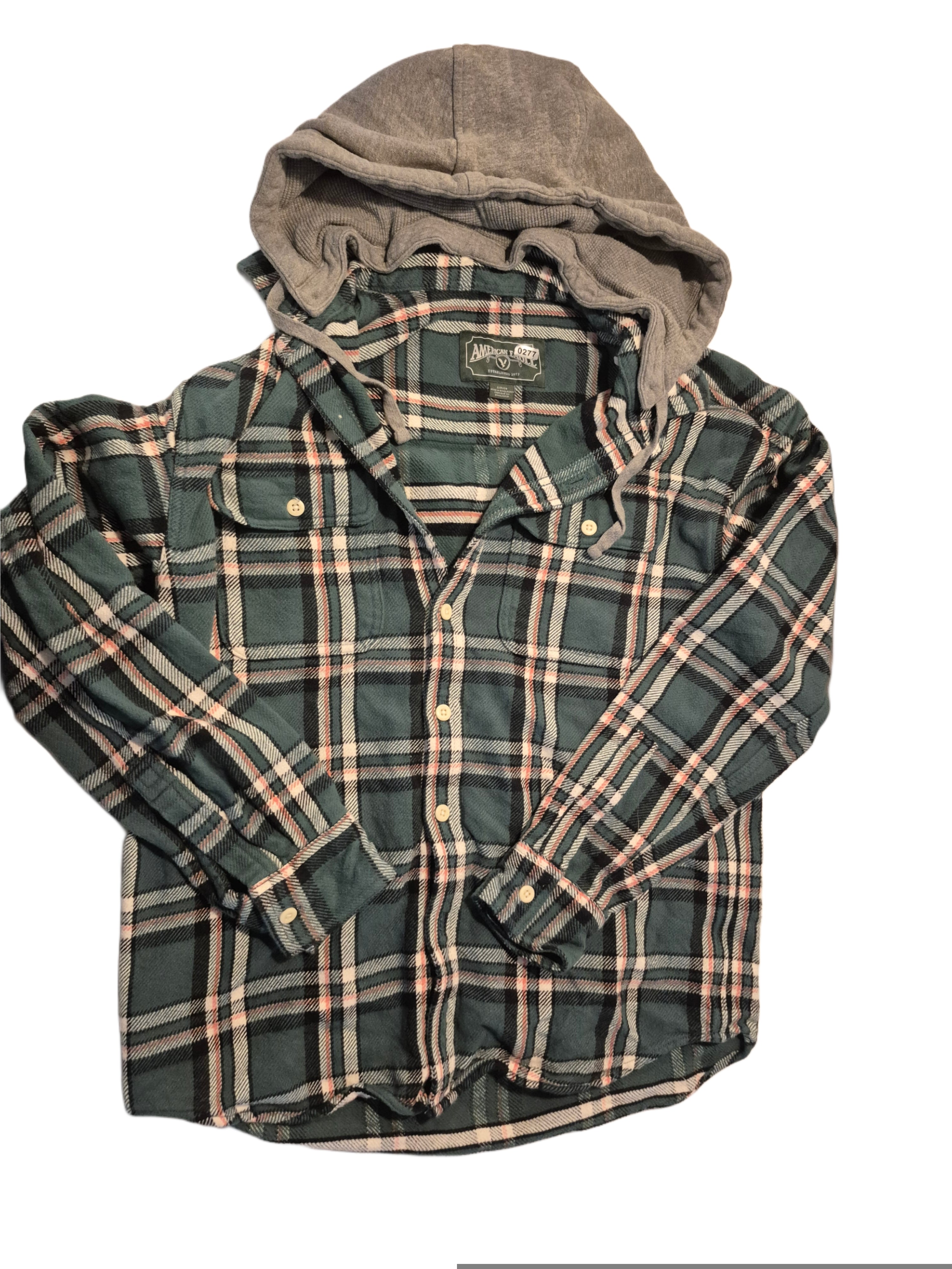 Teen boys button long sleeved shirt with hoodie