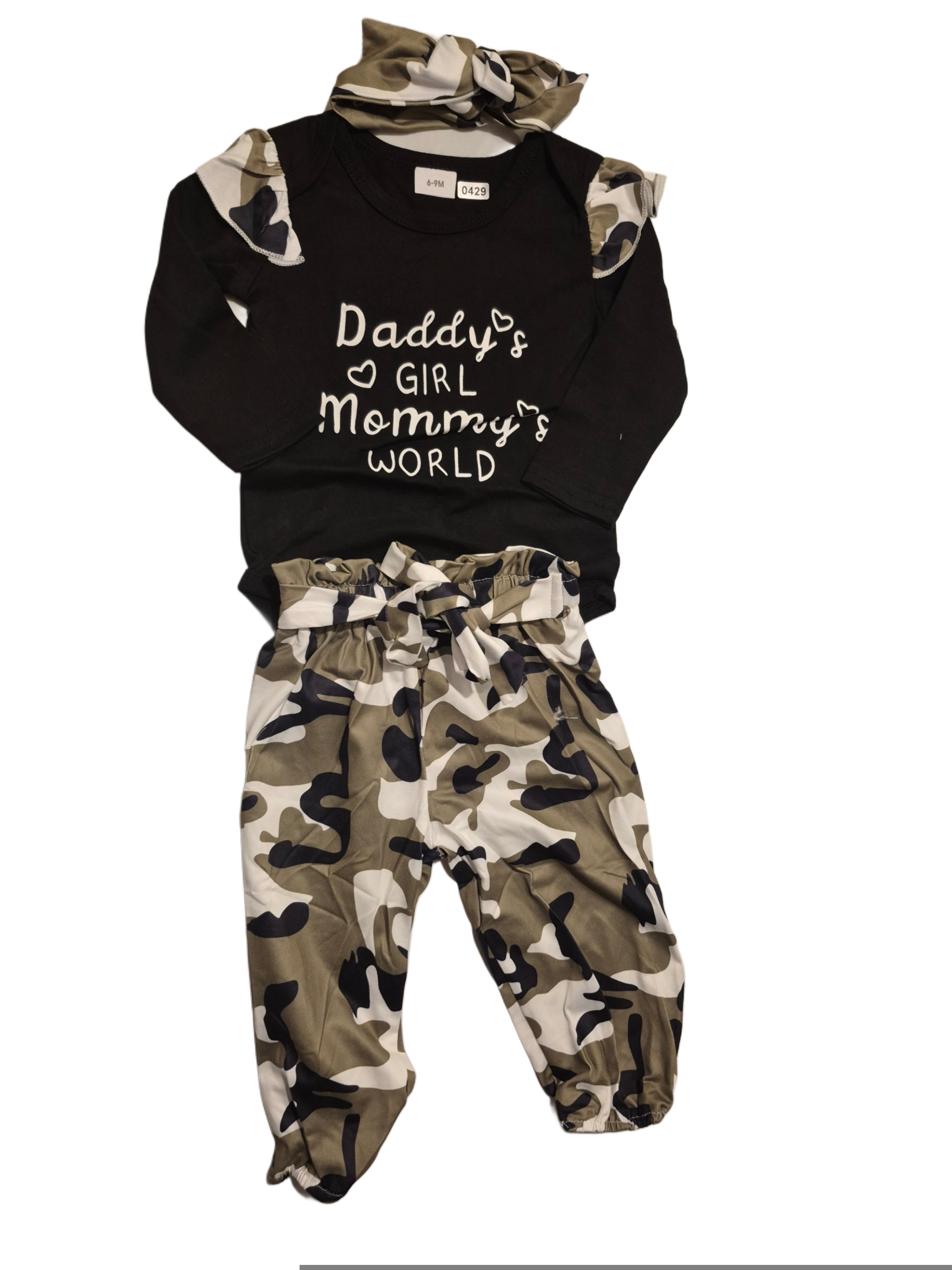 “Daddy’s girl mommy’s world” long sleeve shirts, and pants set