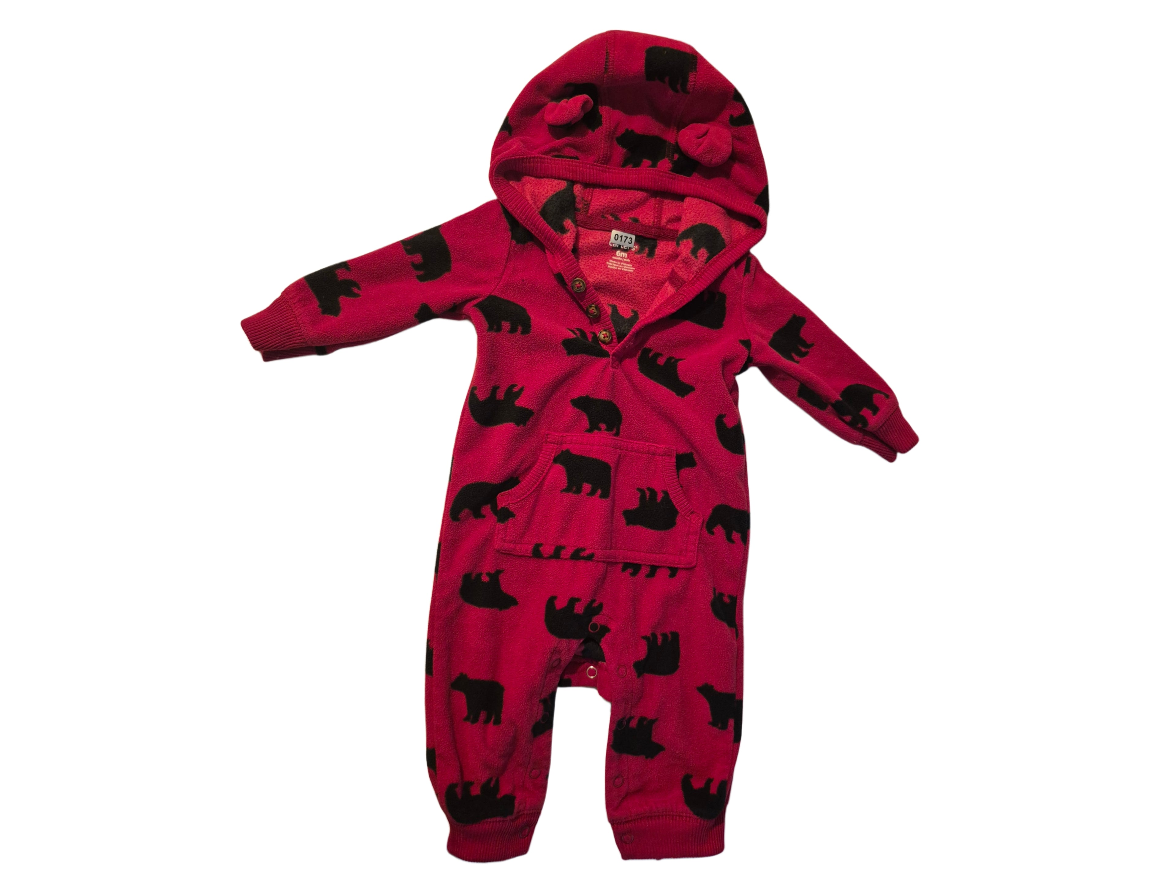 Carter's Baby Boys' red and black bear microfleece hooded coverall